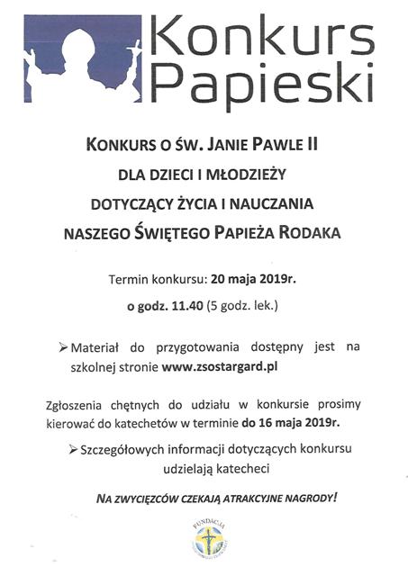 plakat konkurs papieski 2019